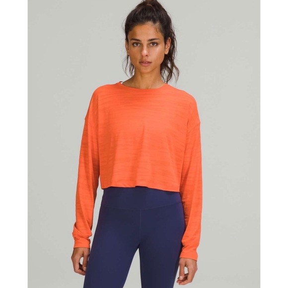 Lululemon Tops - Lululemon Muscle Love Long Sleeve Shirt Womens Tiger Mesh Warm Coral Crop M 6/8